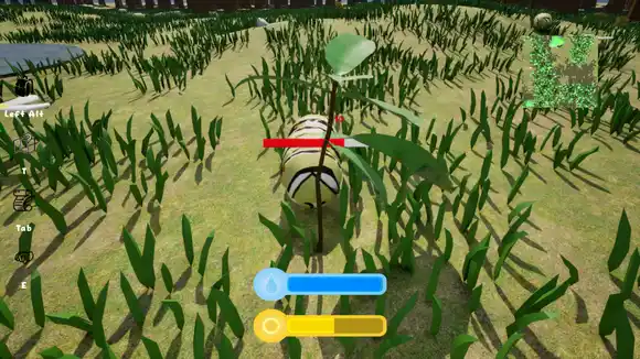 Screenshot de Little Plant montrant une plante combattant une chenille