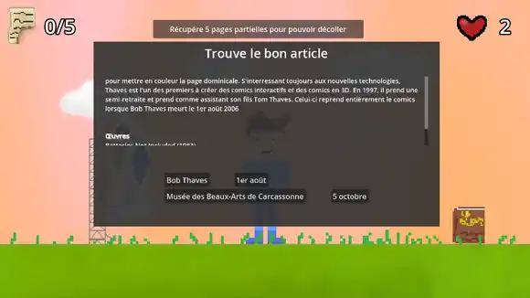 Screenshot de RocketWiki montrant un livre ouvert avec l'article de Wikipedia à trouver